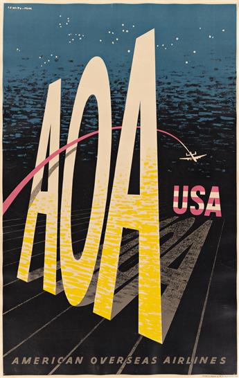 LEWITT-HIM (JAN LEWITT, 1907-1991 & JERZY HIM, 1900-1981).  AOA USA / AMERICAN OVERSEAS AIRLINES. Two duplicate posters. Circa 1948. 37